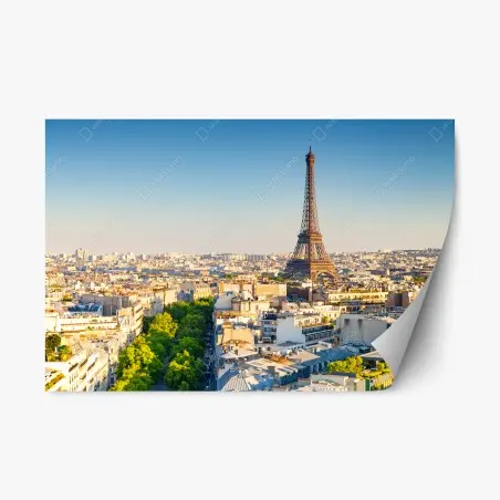 Pegatina reposicionable panorama de París con la Torre Eiffel al atardecer – Pixers®