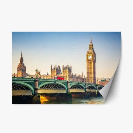 Pegatina reposicionable vistas emblemáticas de Londres con Big Ben al atardecer – Pixers®