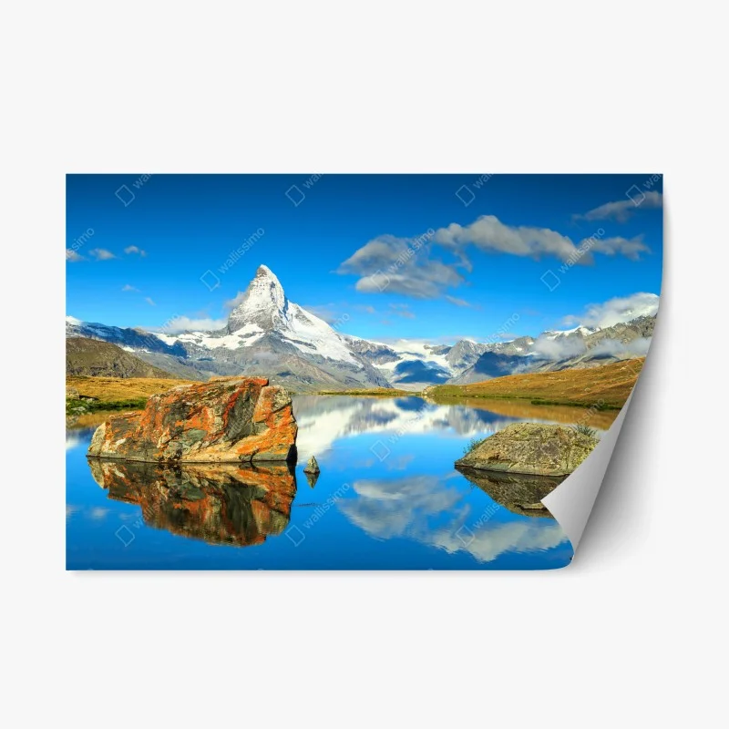 Pegatina reposicionable reflejo del Matterhorn en lago alpino