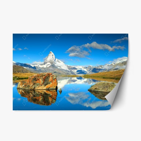 Pegatina reposicionable reflejo del Matterhorn en lago alpino – Pixers®