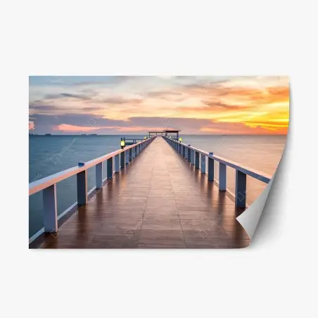 Pegatina reposicionable muelle hacia el horizonte al atardecer – Pixers®
