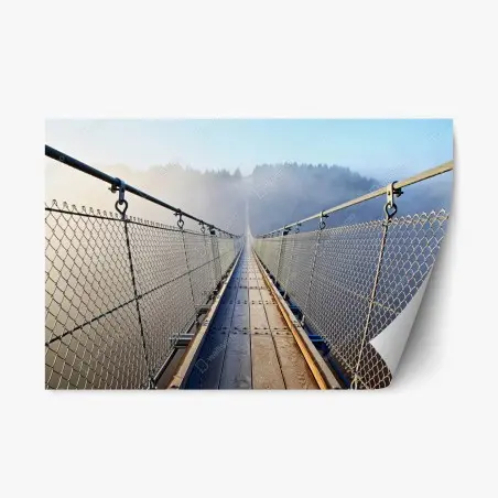 Pegatina reposicionable puente colgante entre niebla para decoración de pared – Pixers®