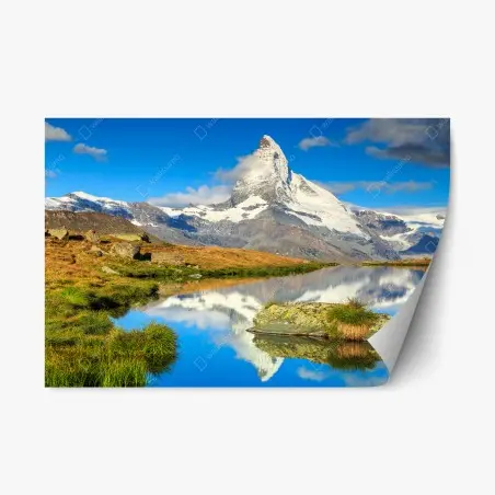 Pegatina reposicionable reflejo del Cervino en lago alpino – Pixers®