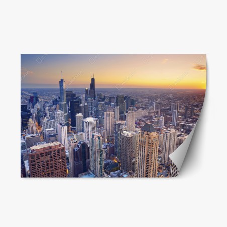 Pegatina reposicionable horizonte urbano de Chicago al atardecer – Pixers®