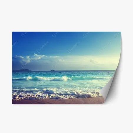 Pegatina reposicionable playa de Seychelles al atardecer – Pixers®
