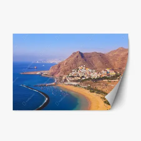 Pegatina reposicionable amanecer en la playa de Las Teresitas, Tenerife – Pixers®