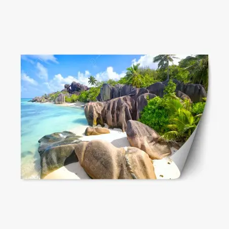 Pegatina reposicionable escena paradisíaca en Anse Source d'Argent, La Digue, Seychelles – Pixers®
