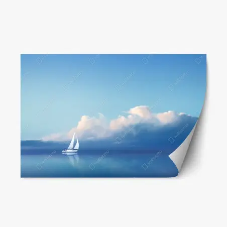 Pegatina reposicionable velero en mar sereno bajo cielo azul – Pixers®