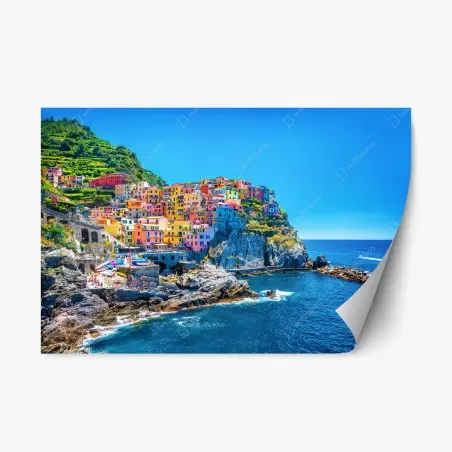 Pegatina reposicionable casas de colores en acantilado de Manarola – Pixers®