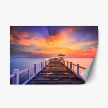 Pegatina reposicionable muelle de madera al amanecer – Pixers®
