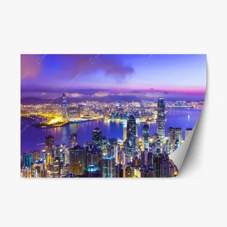 Pegatina reposicionable amanecer en Hong Kong: horizonte iluminado – Pixers®