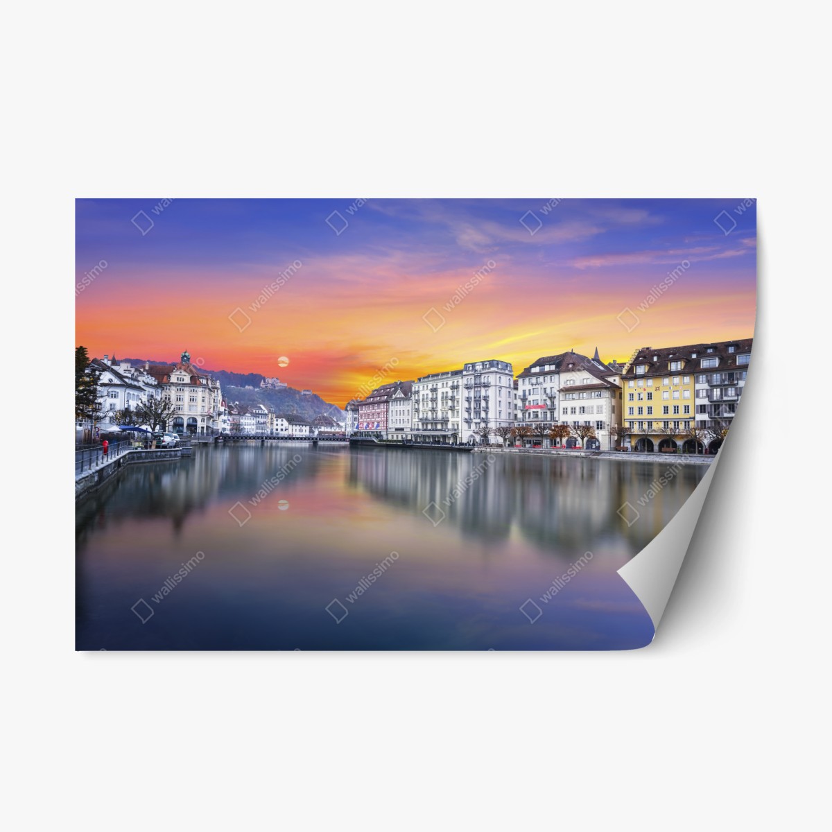 Pegatina reposicionable puesta de sol en Lucerna sobre el río Reuss – Pixers®