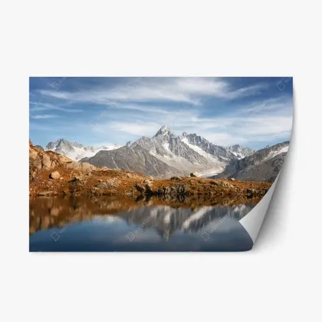Pegatina reposicionable reflejo de cumbres nevadas – Pixers®