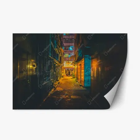 Pegatina reposicionable paisaje urbano nocturno de Hong Kong – Pixers®
