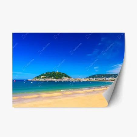 Pegatina reposicionable impresión panorámica de la playa de La Concha, San Sebastián – Pixers®