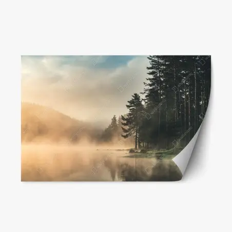 Pegatina reposicionable amanecer brumoso en el lago – Pixers®