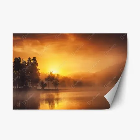 Pegatina reposicionable amanecer dorado en el lago – Pixers®