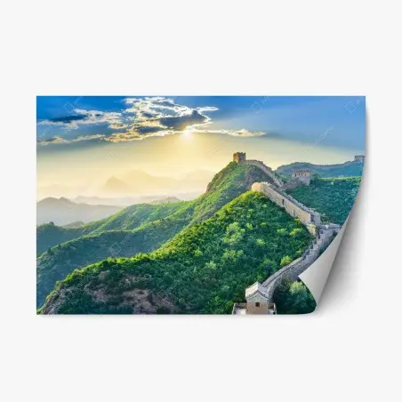 Pegatina reposicionable paisaje sereno de la Gran Muralla China al amanecer – Pixers®