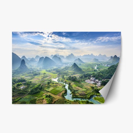 Pegatina reposicionable paisaje kárstico y río serpenteante en Guilin – Pixers®
