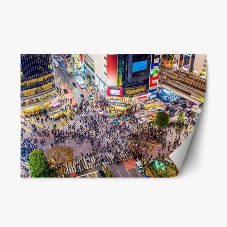 Pegatina reposicionable vibrante cruce de Shibuya por la noche – Pixers®