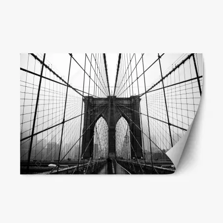 Pegatina reposicionable simetría del puente de Brooklyn en blanco y negro – Pixers®