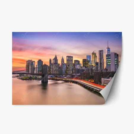 Pegatina reposicionable puesta de sol sobre Manhattan y el puente de Brooklyn – Pixers®