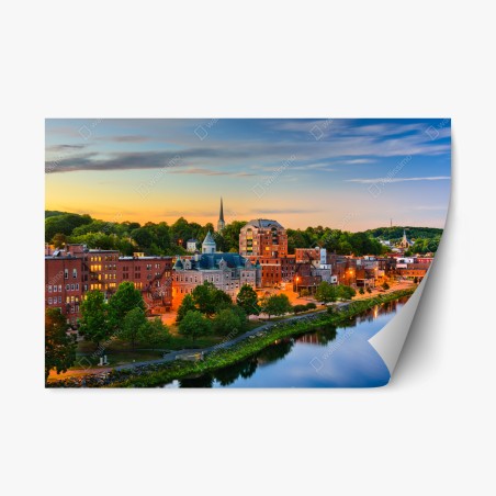 Pegatina reposicionable atardecer en Augusta sobre el río Kennebec – Pixers®