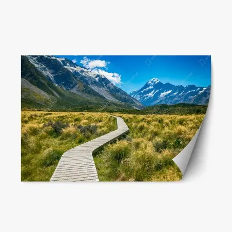 Pegatina reposicionable sendero hacia las montañas nevadas – Pixers®