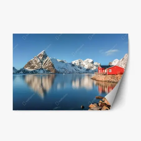 Pegatina reposicionable escena invernal en Reine, Islas Lofoten, Noruega – Pixers®
