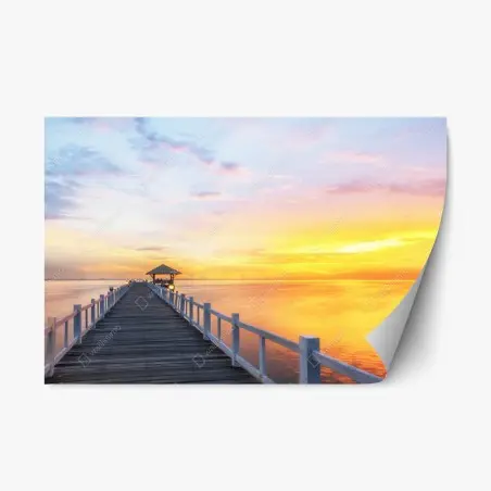 Pegatina reposicionable muelle al amanecer con luz dorada – Pixers®