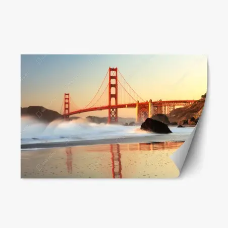 Pegatina reposicionable amanecer sobre el puente Golden Gate en San Francisco – Pixers®