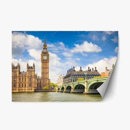 Pegatina reposicionable panorama urbano de Londres con Big Ben y puente de Westminster – Pixers®