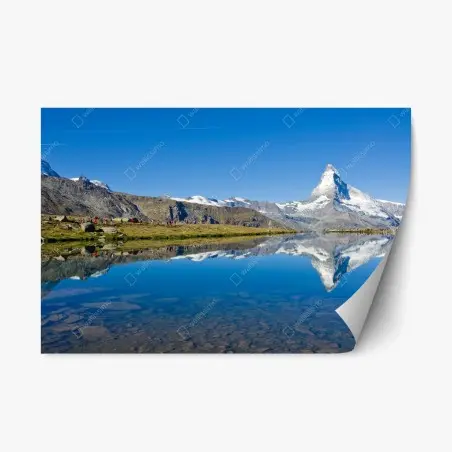 Pegatina reposicionable reflejo del Matterhorn sobre lago alpino – Pixers®