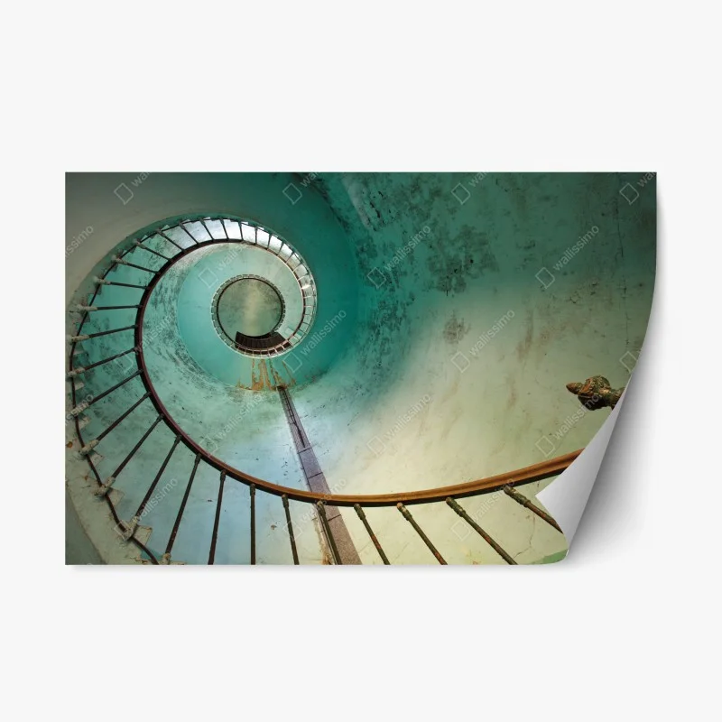 Pegatina reposicionable escalera en espiral en tonos verde agua