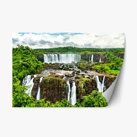 Pegatina reposicionable panorama de las cataratas de Iguazú entre selvas exuberantes – Pixers®