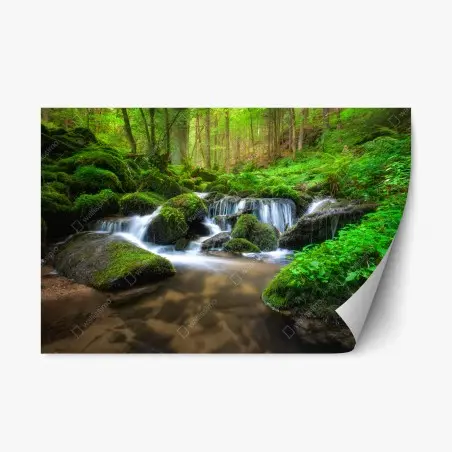 Pegatina reposicionable bosque de musgo y cascada serena – Pixers®