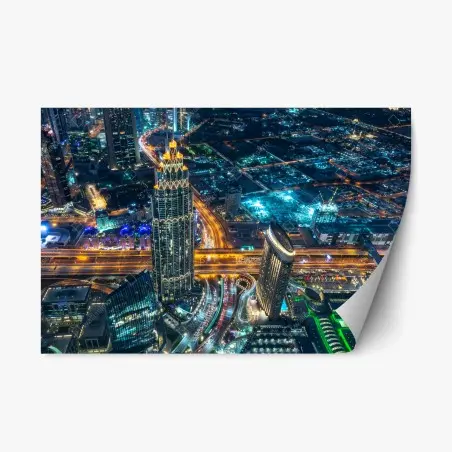 Pegatina reposicionable panorama nocturno de Dubai desde Burj Khalifa – Pixers®