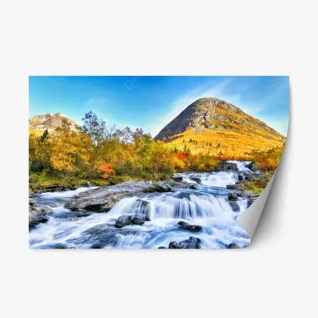 Pegatina reposicionable cascada otoñal entre montañas – Pixers®