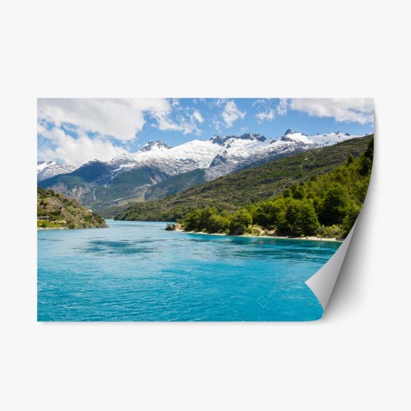 Pegatina reposicionable paisaje de montañas nevadas y aguas turquesas – Pixers®