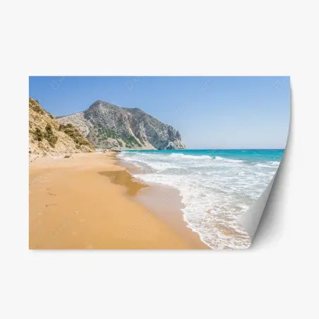Pegatina reposicionable paisaje costero de arena dorada y mar turquesa – Pixers®
