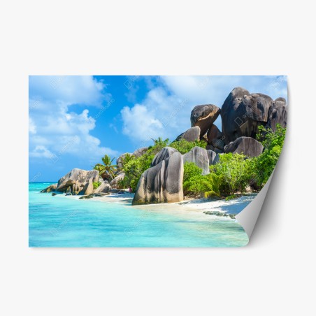 Pegatina reposicionable playa paradisíaca de La Digue, Seychelles – Pixers®