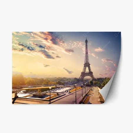 Pegatina reposicionable amanecer sobre la Torre Eiffel en París – Pixers®