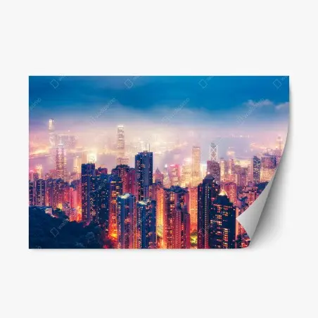 Pegatina reposicionable panorámica nocturna vibrante de Hong Kong desde Victoria Peak – Pixers®