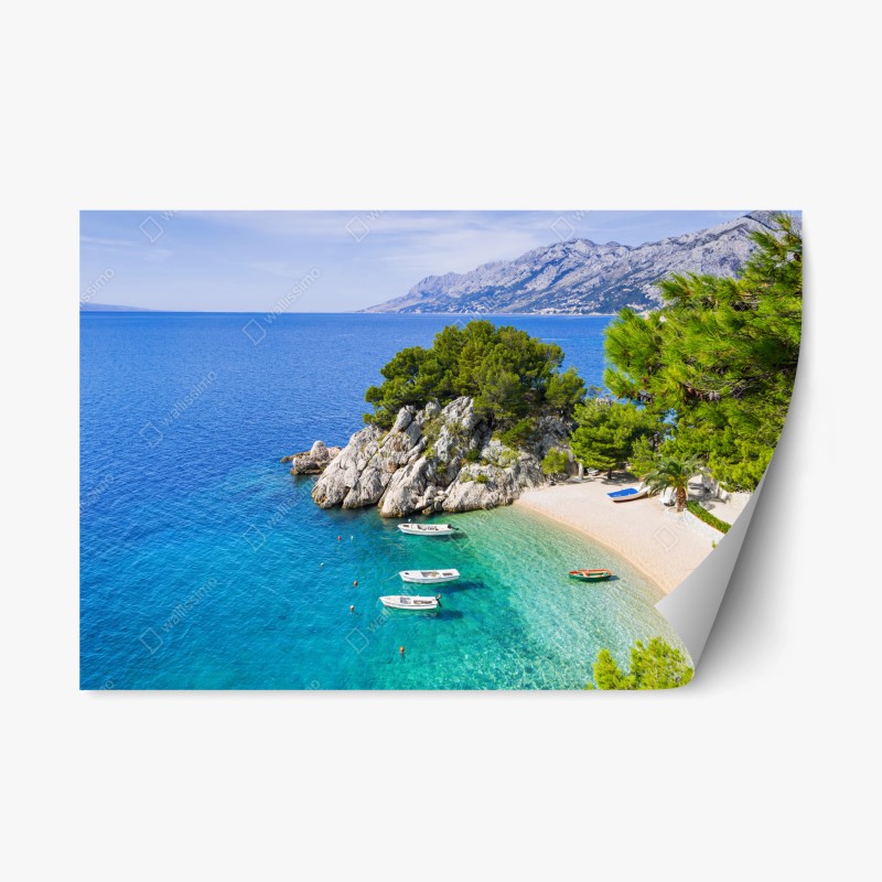 Pegatina reposicionable cala paradisíaca de aguas turquesa