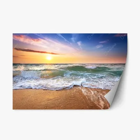 Pegatina reposicionable atardecer dorado en la costa – Pixers®