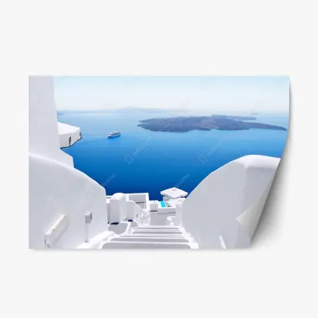 Pegatina reposicionable mirador al mar azul desde escalera blanca – Pixers®