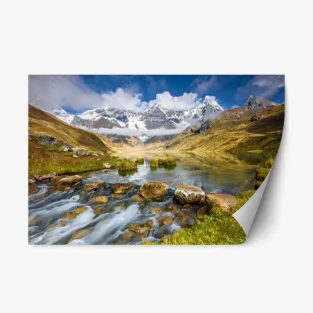 Pegatina reposicionable lago de montaña con cumbres nevadas y reflejos – Pixers®