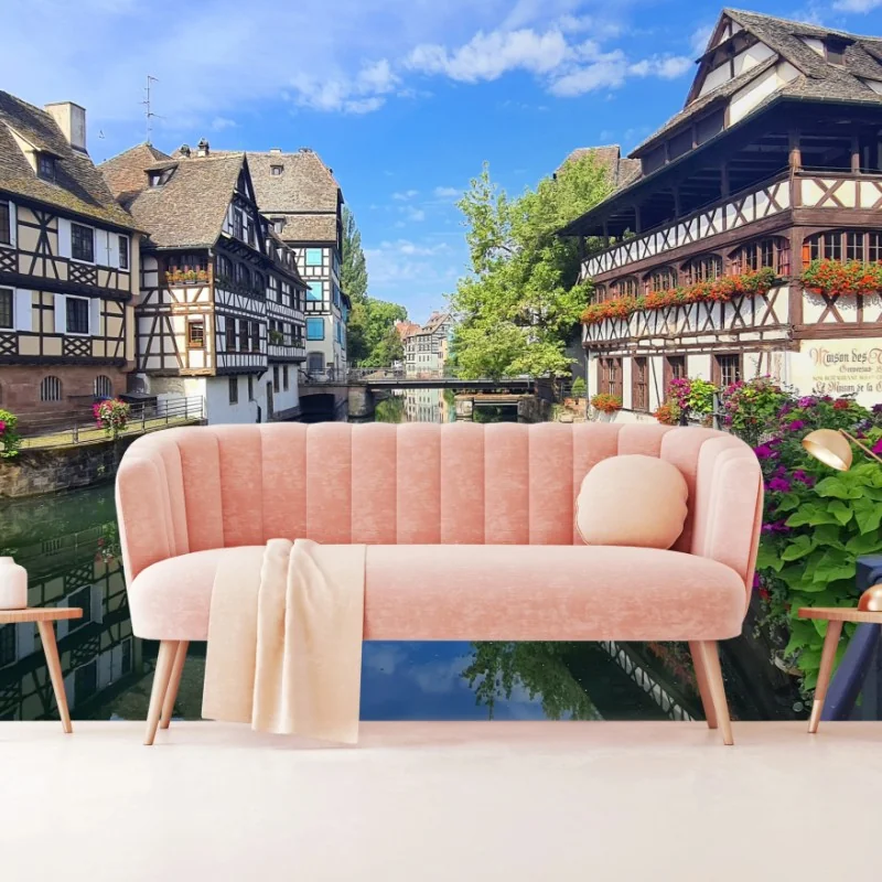 Fotomural paisaje urbano de casas entramadas en Estrasburgo