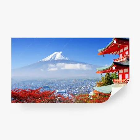 Fotomural vistas serenas del Monte Fuji con pagoda en otoño – Pixers®