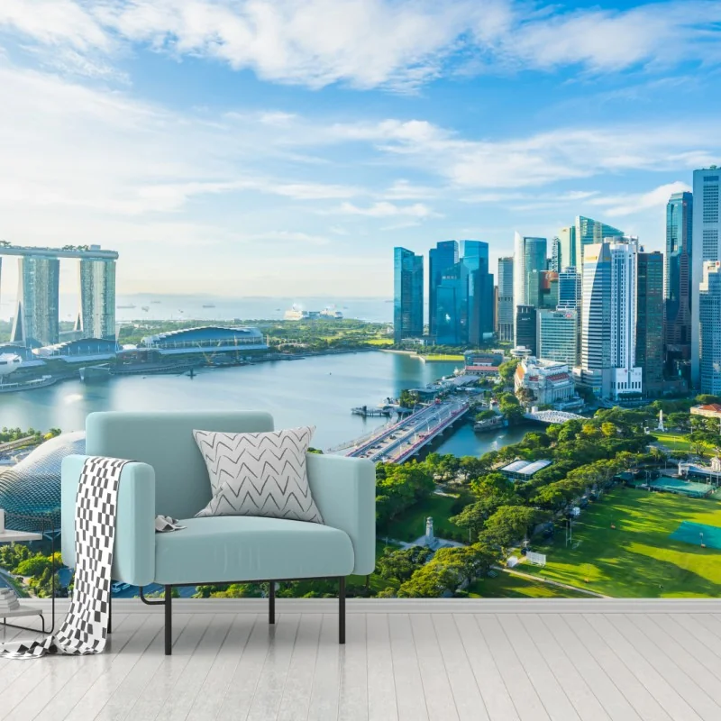 Fotomural panorámica urbana de Singapur junto a la bahía